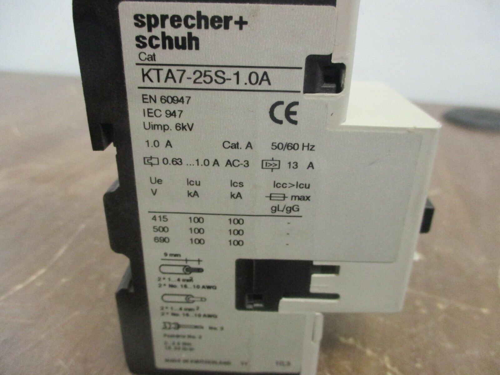 Sprecher+Schuh Motor Protector KTA7-25S-1.0A Trip: 0.63-1.0A 50/60Hz Used