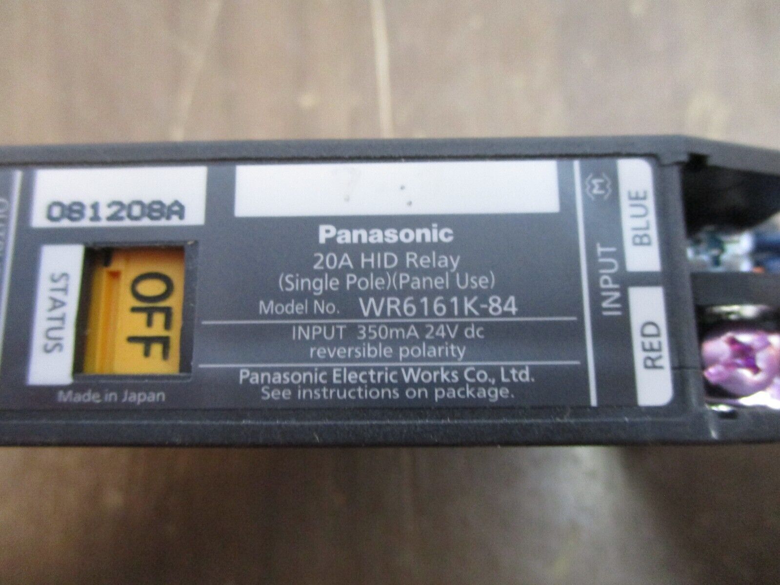 Panasonic HID Relay WR6161K-84 20A Single Pole Panel Use Input: 350mA 24VDC Used