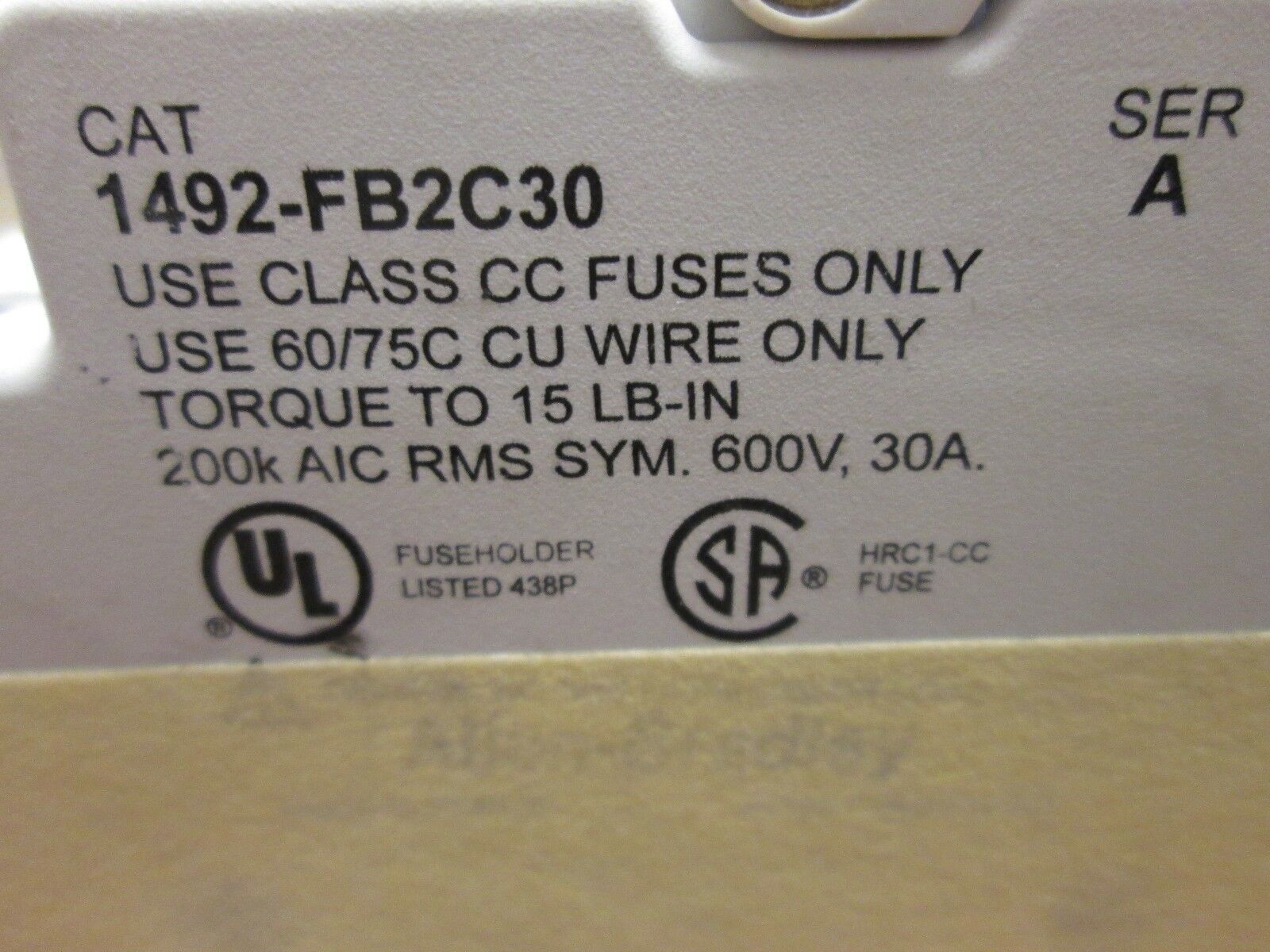 Allen-Bradley Fuse Holder 1492-FB2C30 Class CC Fuse 2P *Lot of 2* Used
