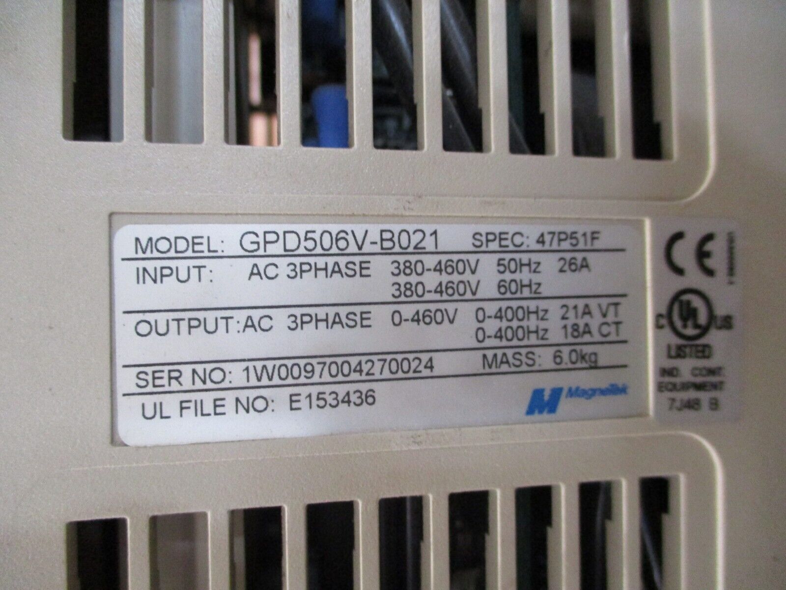 Magnetek GPD 506 AC Drive GPD506V-B021 15HP 3Ph w/ Keypad Used