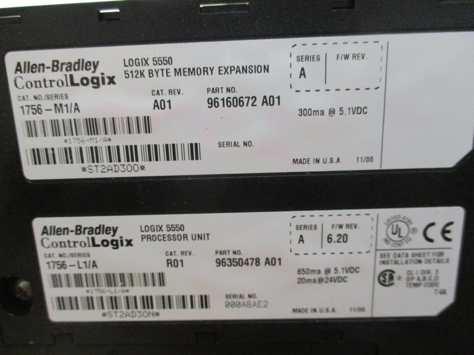 Allen-Bradley ControlLogix 5550 Processor Unit w/ Memory Expansion 1756-L1/A