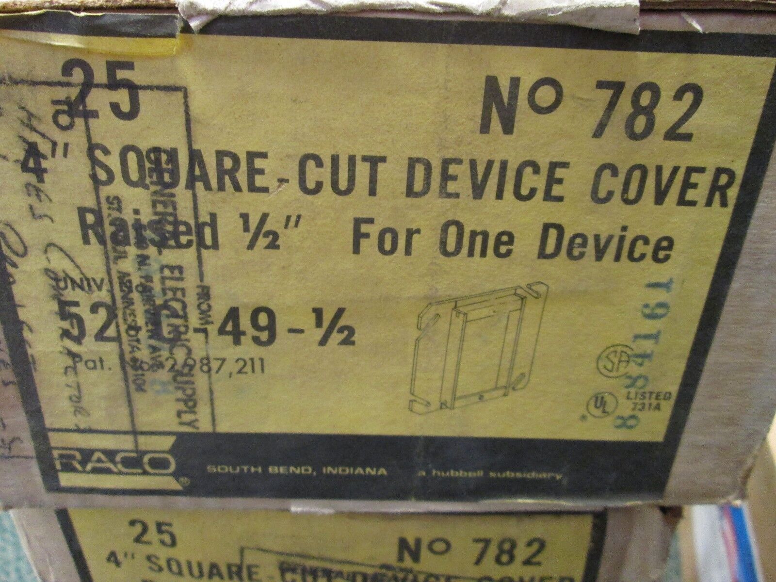 RACO 4" Square Cover 782 Raised 1/2" *Box of 25* New Surplus