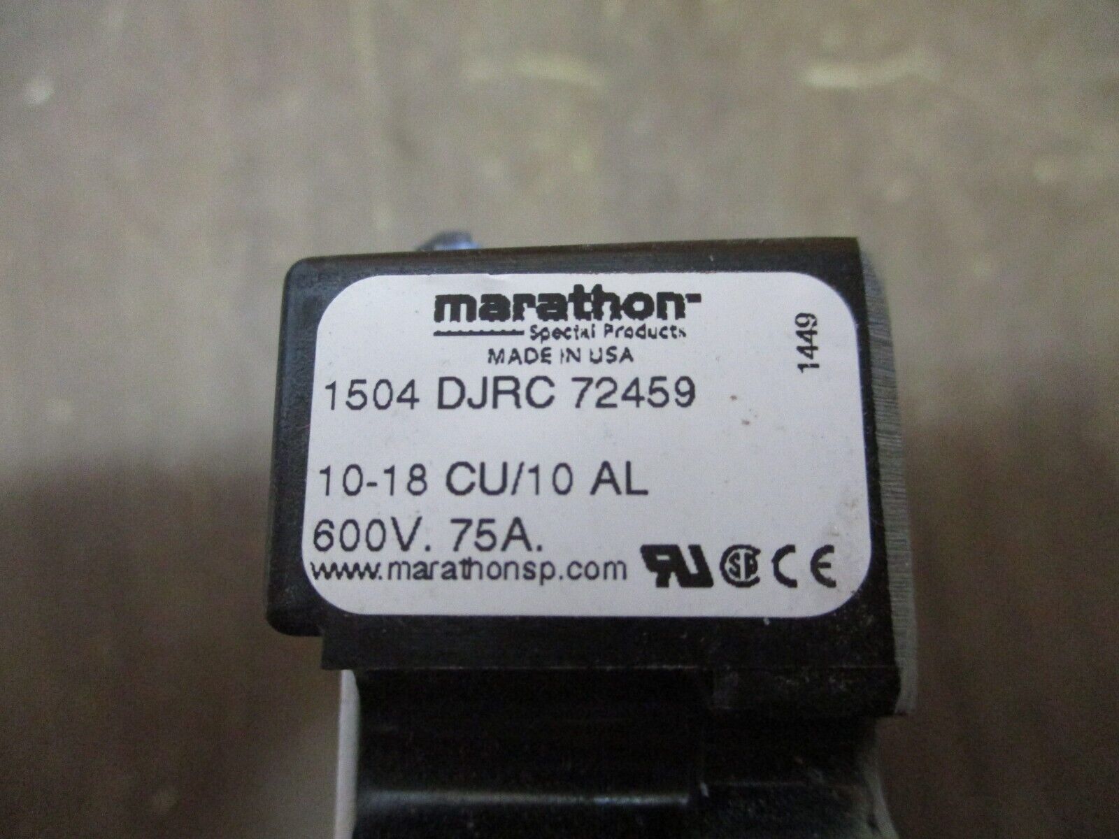 Marathon Terminal Block 1504 DJRC 72459 75A 600V 10-18 Used