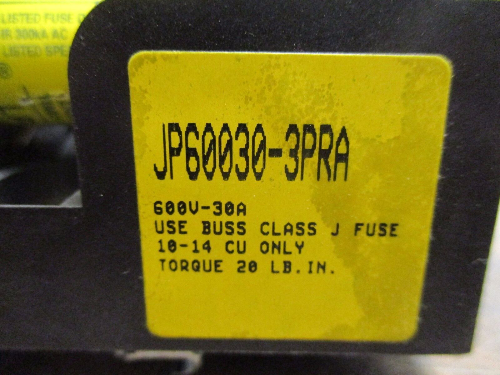 Buss Fuseholder JP60030-3PRA 30A 600V Class J Pyramid Used