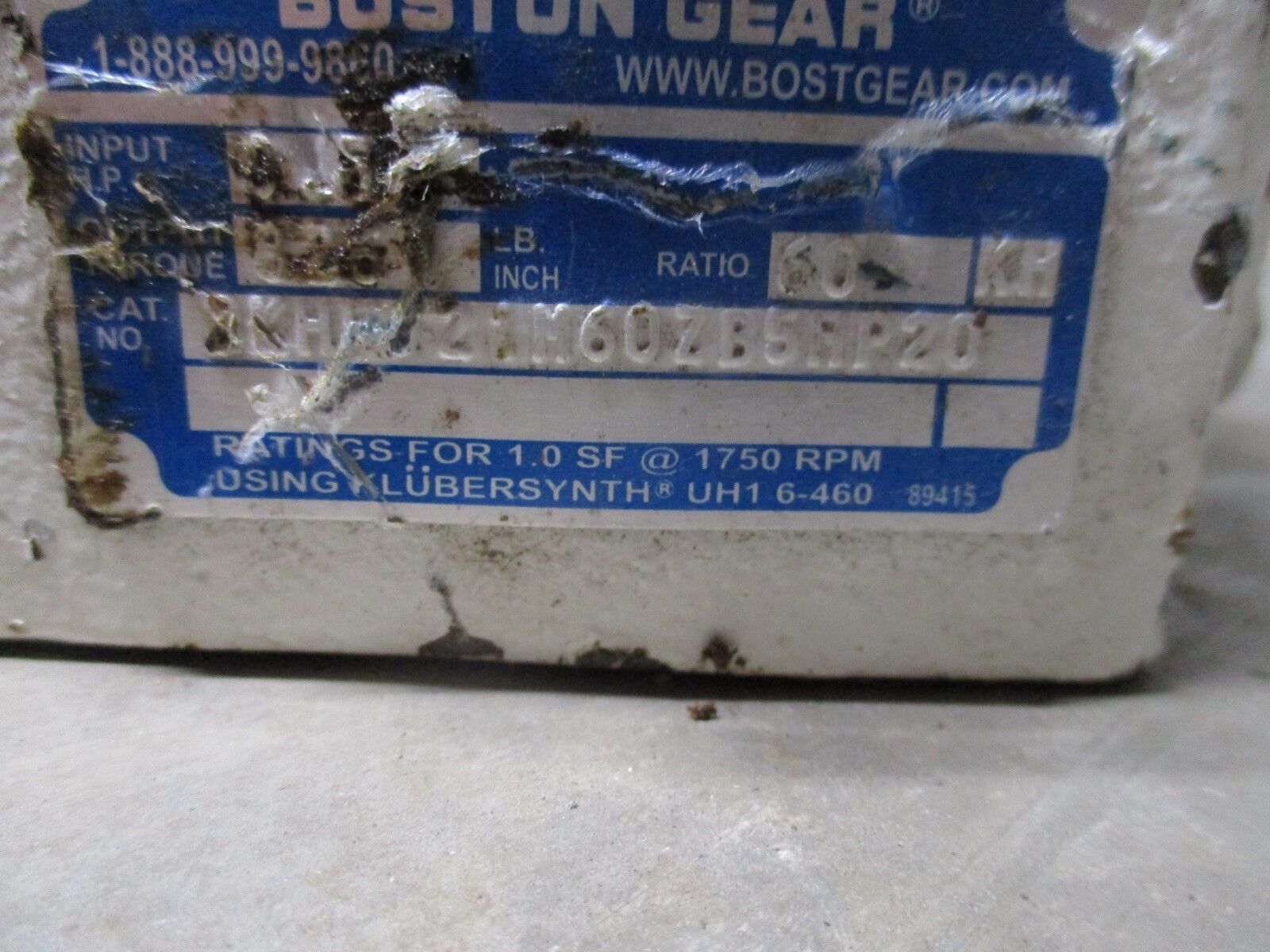 Boston Gear Bost-Kleen Reducer BKHF721M60ZB5HP20 Ratio 60:1 Used