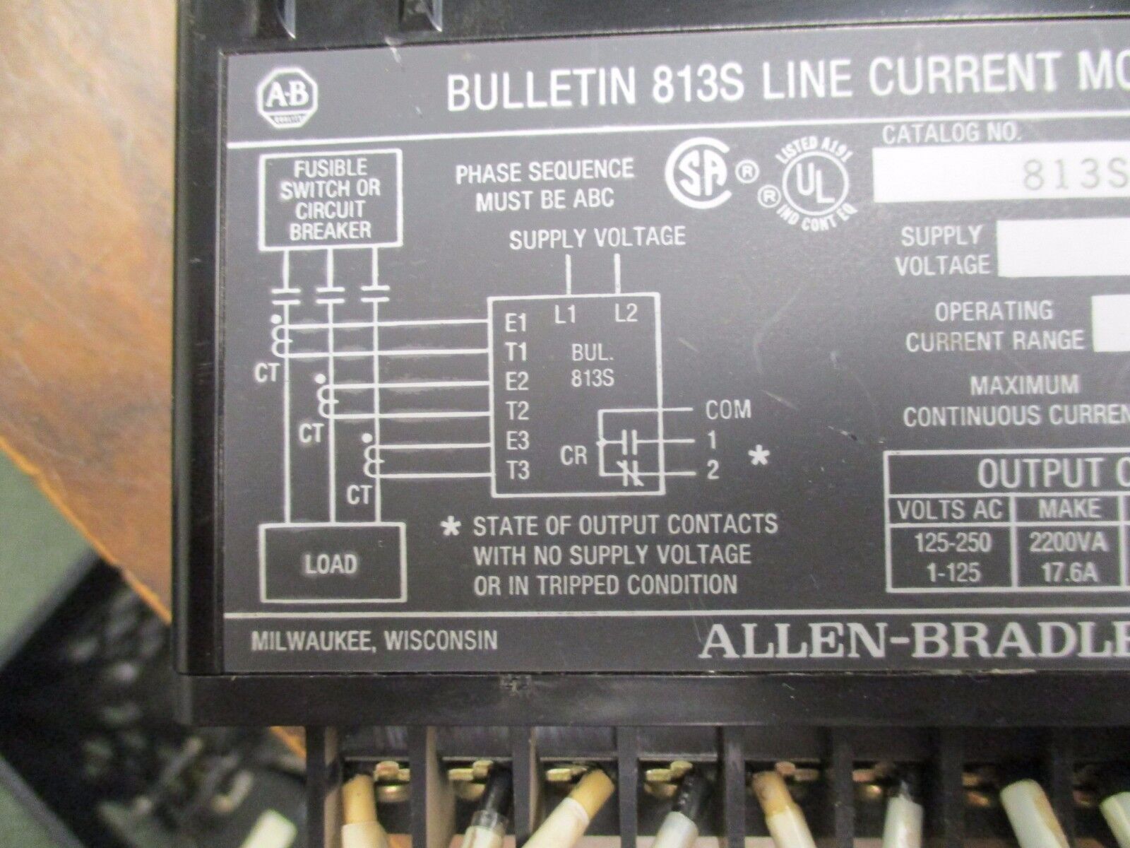 Allen-Bradley Line Current Monitor Relay 813S-COBM 480V 60Hz 5A Used