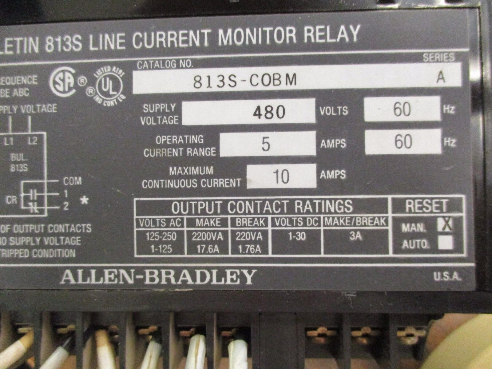 Allen-Bradley Line Current Monitor Relay 813S-COBM 480V 60Hz 5A Used
