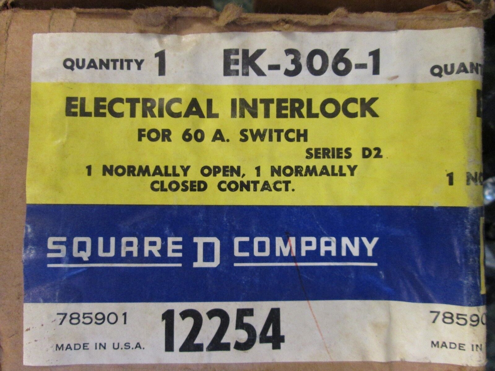 Square D Electrical Interlock EK-306-1 60A 1NO 1NC New Surplus