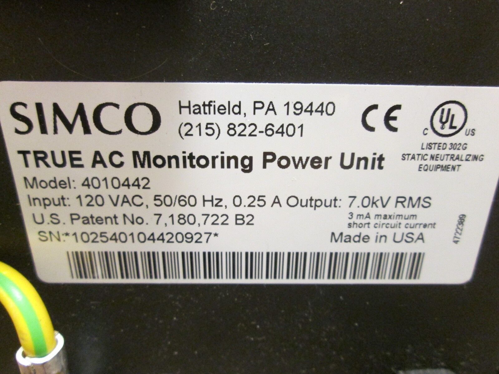 Simco True AC Monitoring Power Unit 4010442 Used