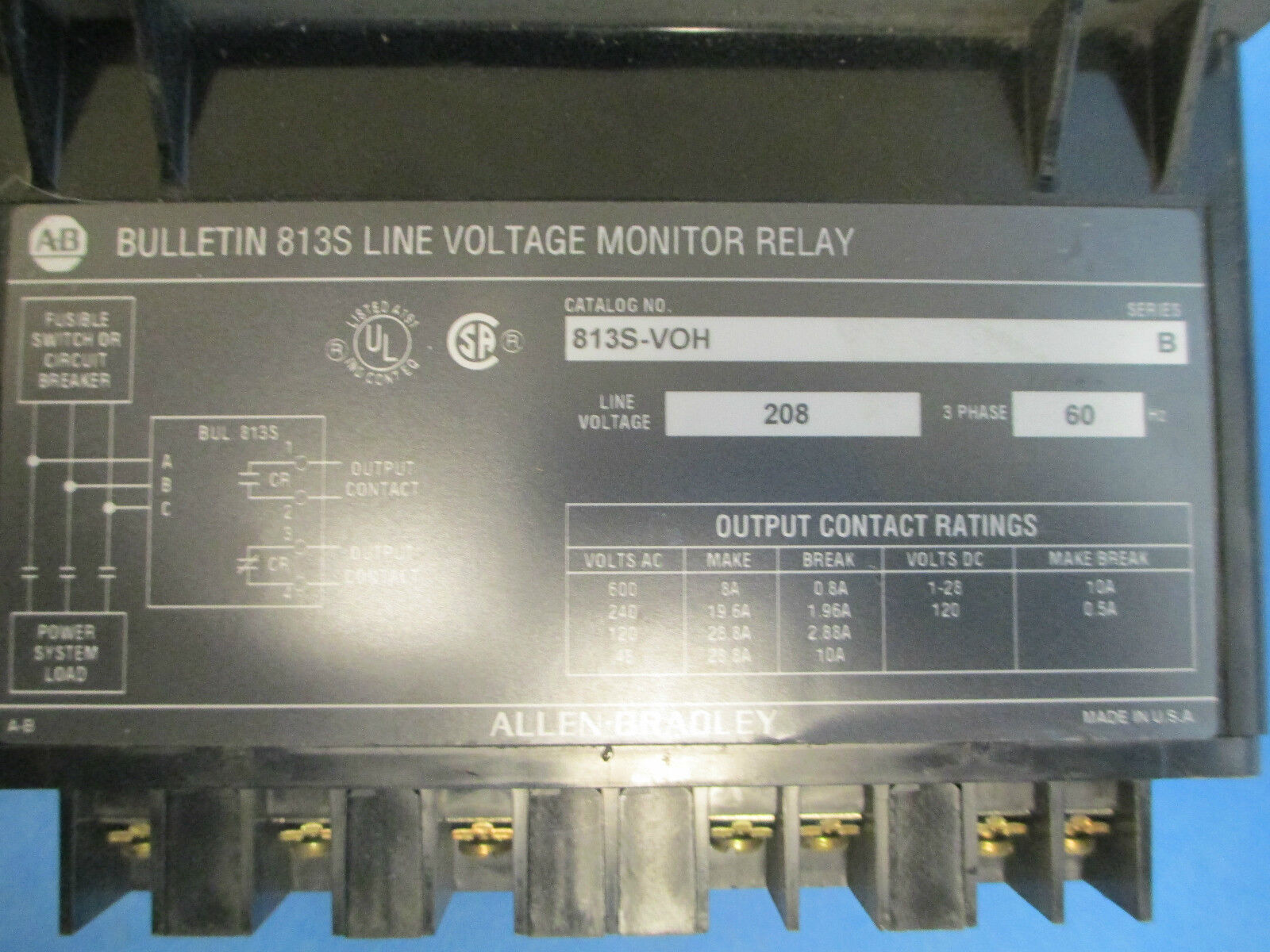 Allen-Bradley Line Voltage Monitor Relay 813S-VOH, 208V 3PH 60Hz
