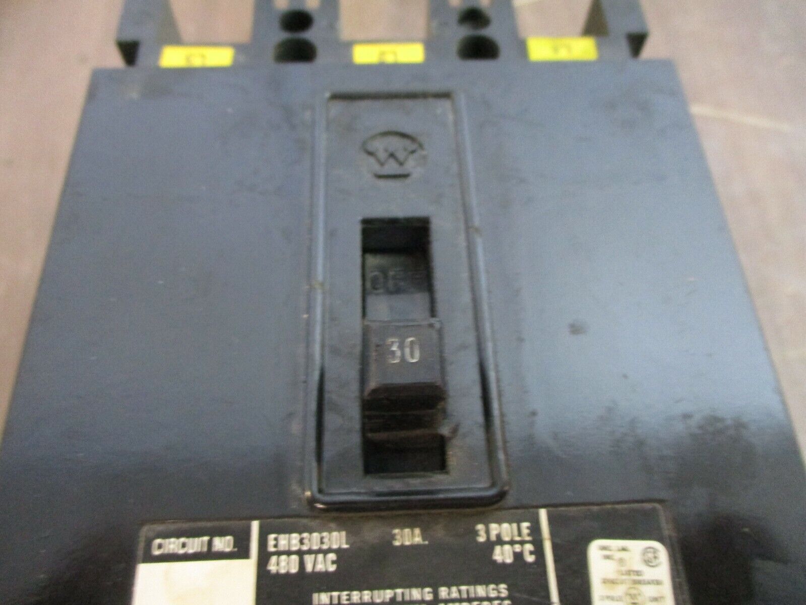 Westinghouse Circuit Breaker EHB3030L 30A 480V 3P Used