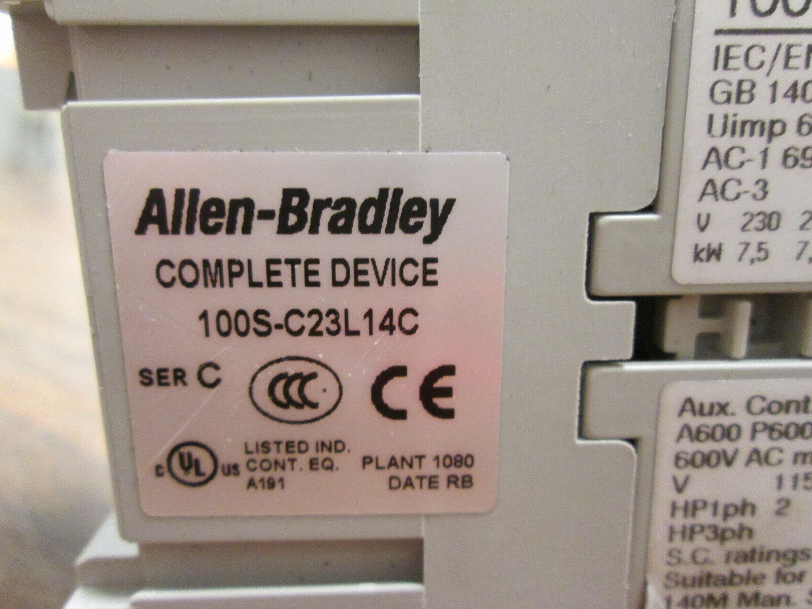 Allen-Bradley Safety Contactor 100S-C23L14C 200-220V/208-240V 50/60Hz Coil Used