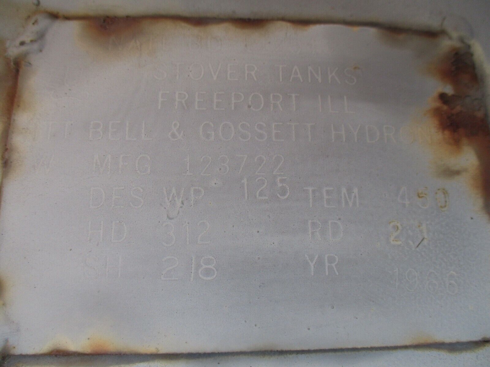 Stover Tanks Pressurized Water Tank 123722 700 Gallons 125PSI 450°F Used