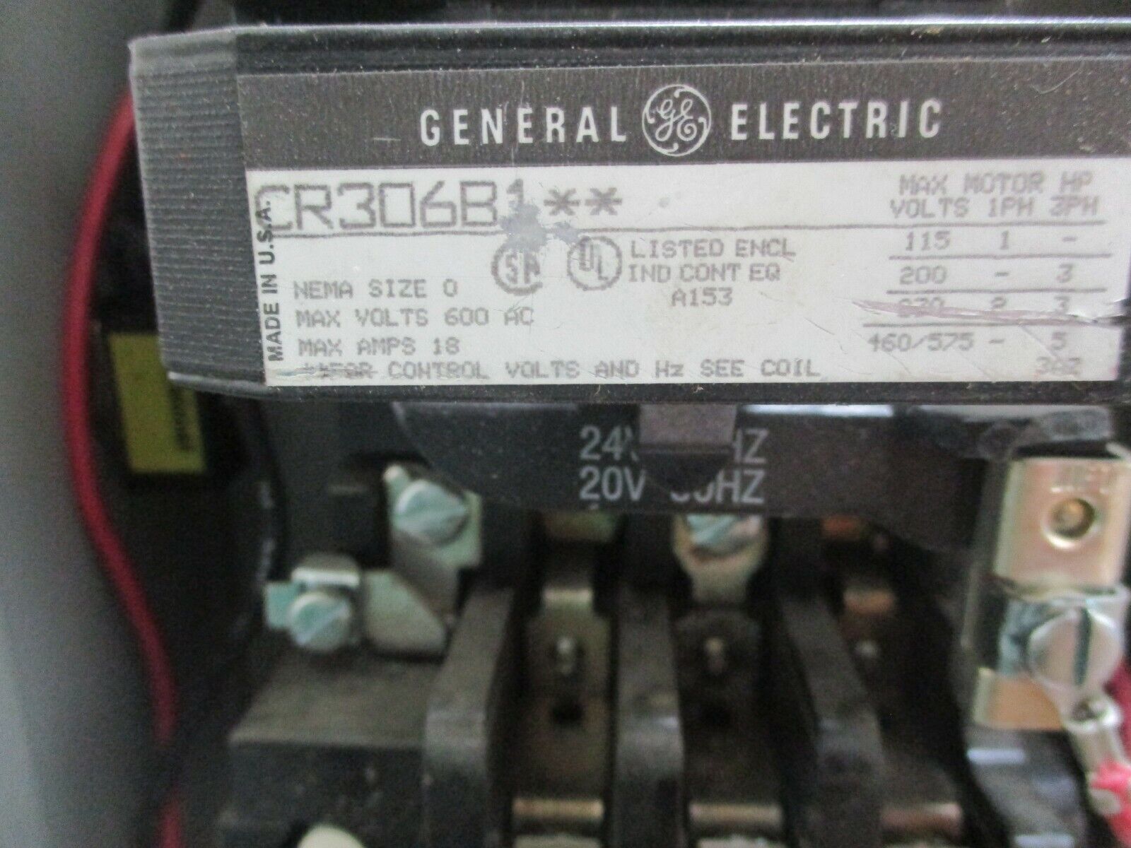 GE Enclosed Size 0 Starter CR306B1** 24V Coil 18A 600V Used