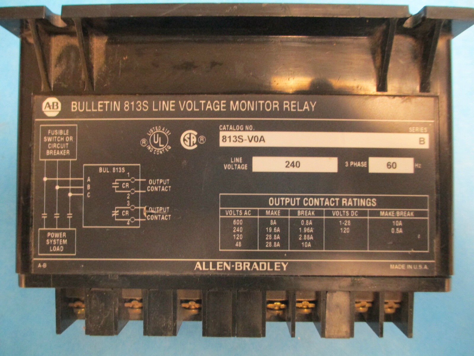 Allen-Bradley Line Voltage Monitor Relay 813S-VOA, 240V 3PH 60Hz