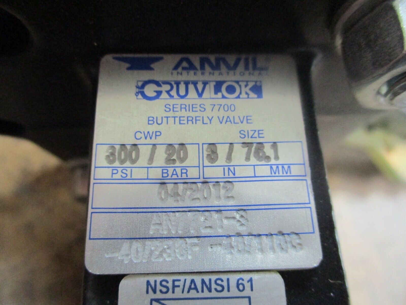Anvil Gruvlok Series 7700 Butterfly Valve AN7721-3 300PSI Size: 3" Used