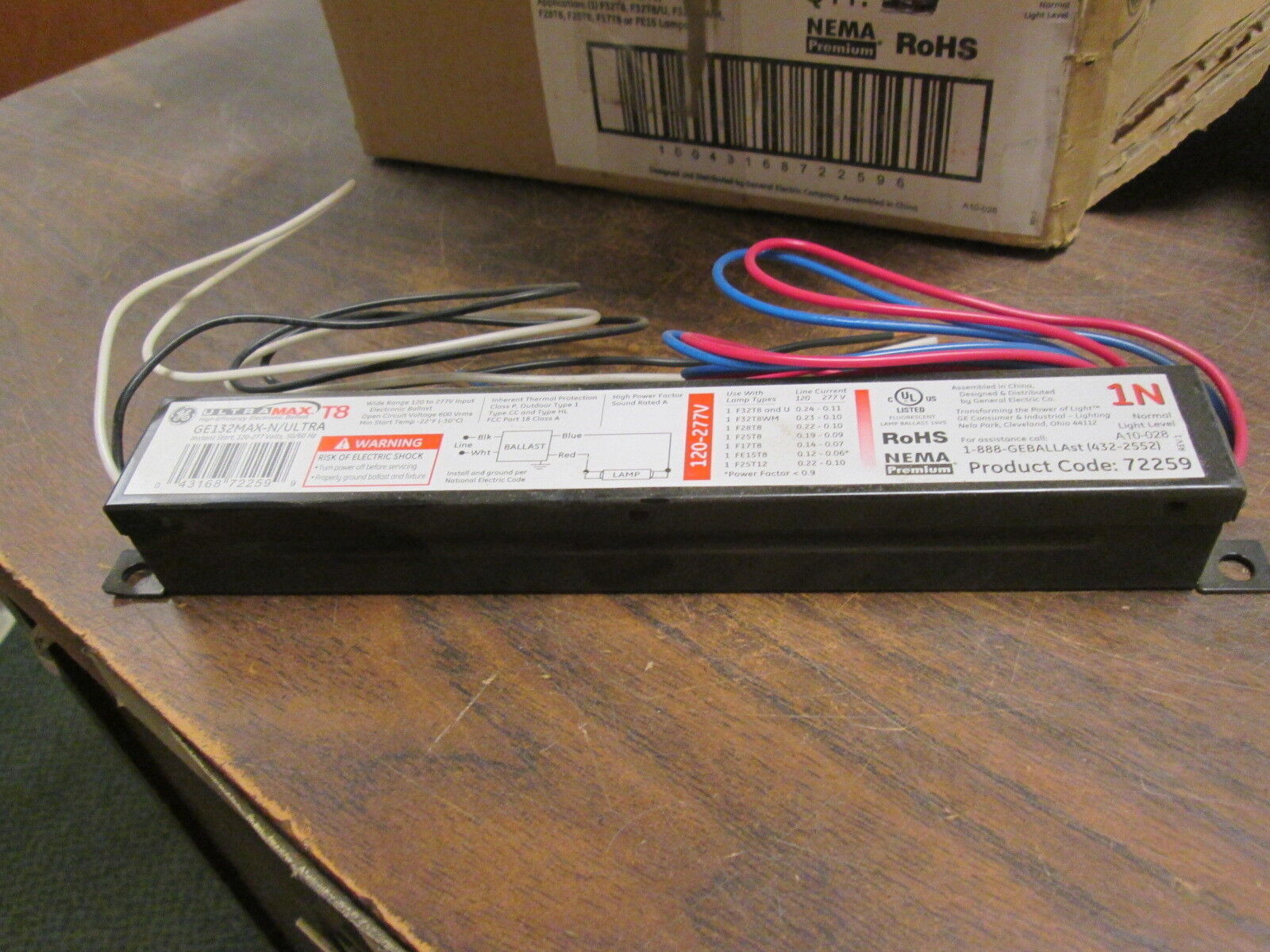 GE Ultra Max T8 Ballast GE132MAX-N/ULTRA 120-277V 50/60Hz *Box of 7* New Surplus