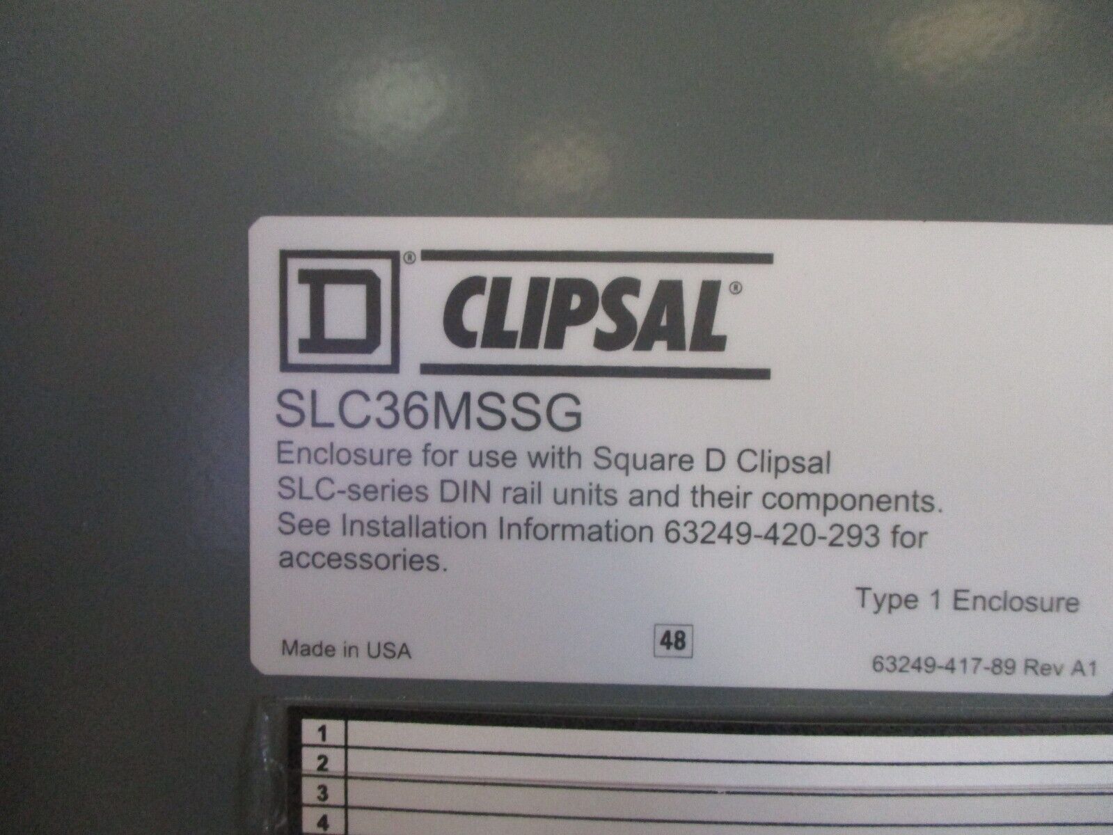 Square D Clipsal Enclosure SLC36MSSG Type 1 Enclosure. Used.