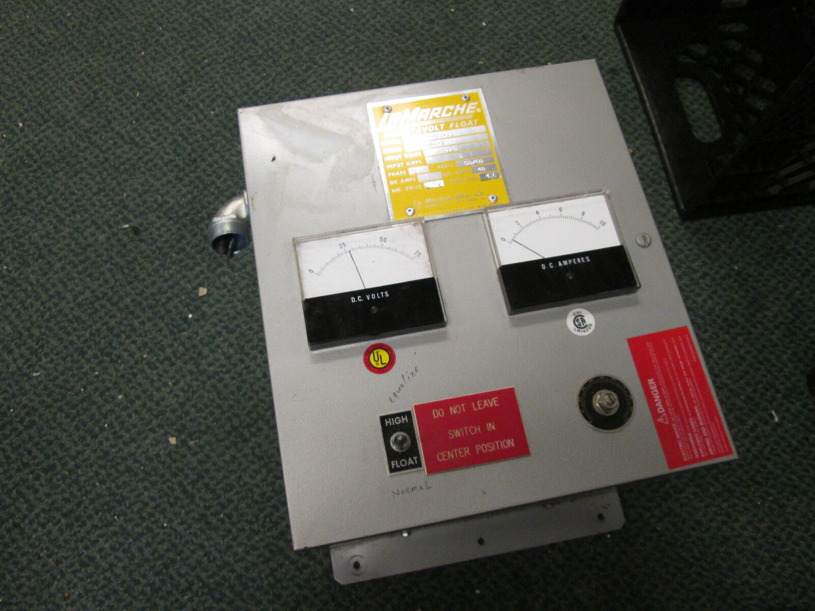 Lamarche Constavolt Float Charger A11-3-48V-A1 In: 120VAC Out: 48VDC 3A 37 Cells