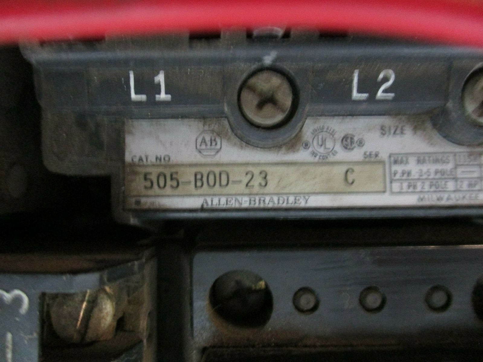 Allen-Bradley Size 1 Reversing Starter 505-BOD-23 Ser. C 120V Coil Used