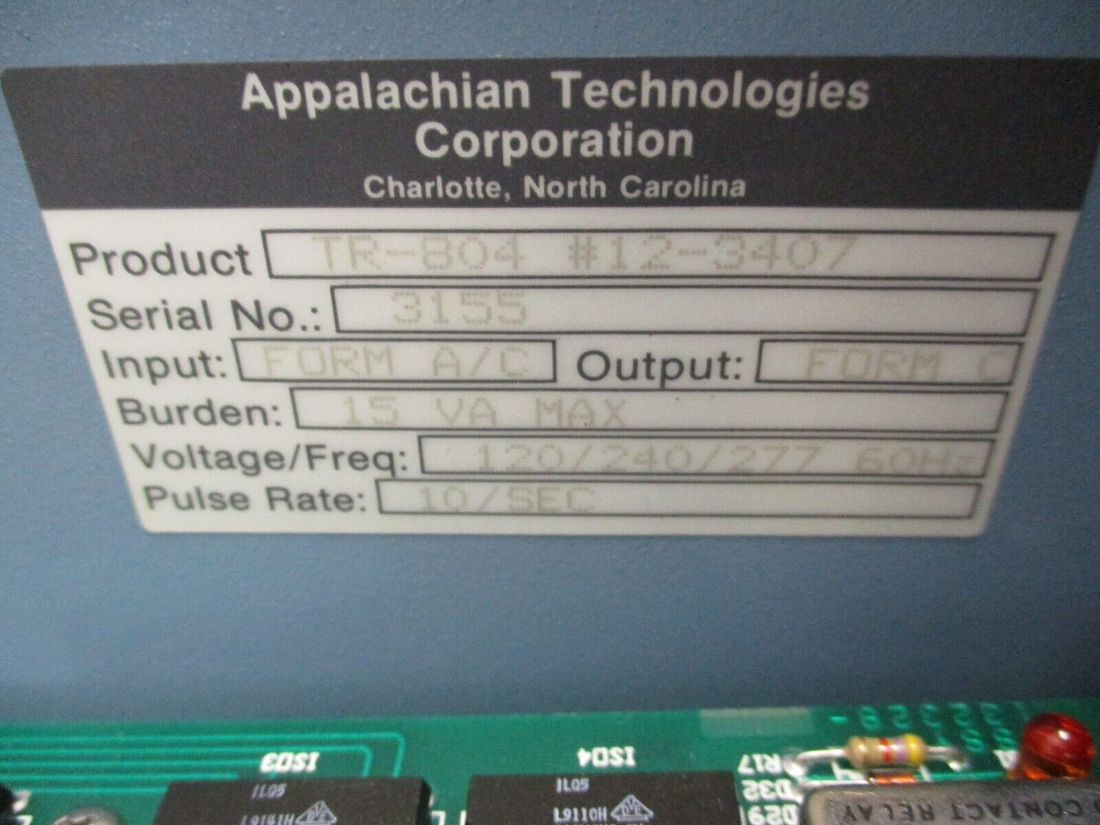 Aptech Totalizer Recorder TR-804 120/240/277V 60Hz Pulse Rate: 10/Sec Used
