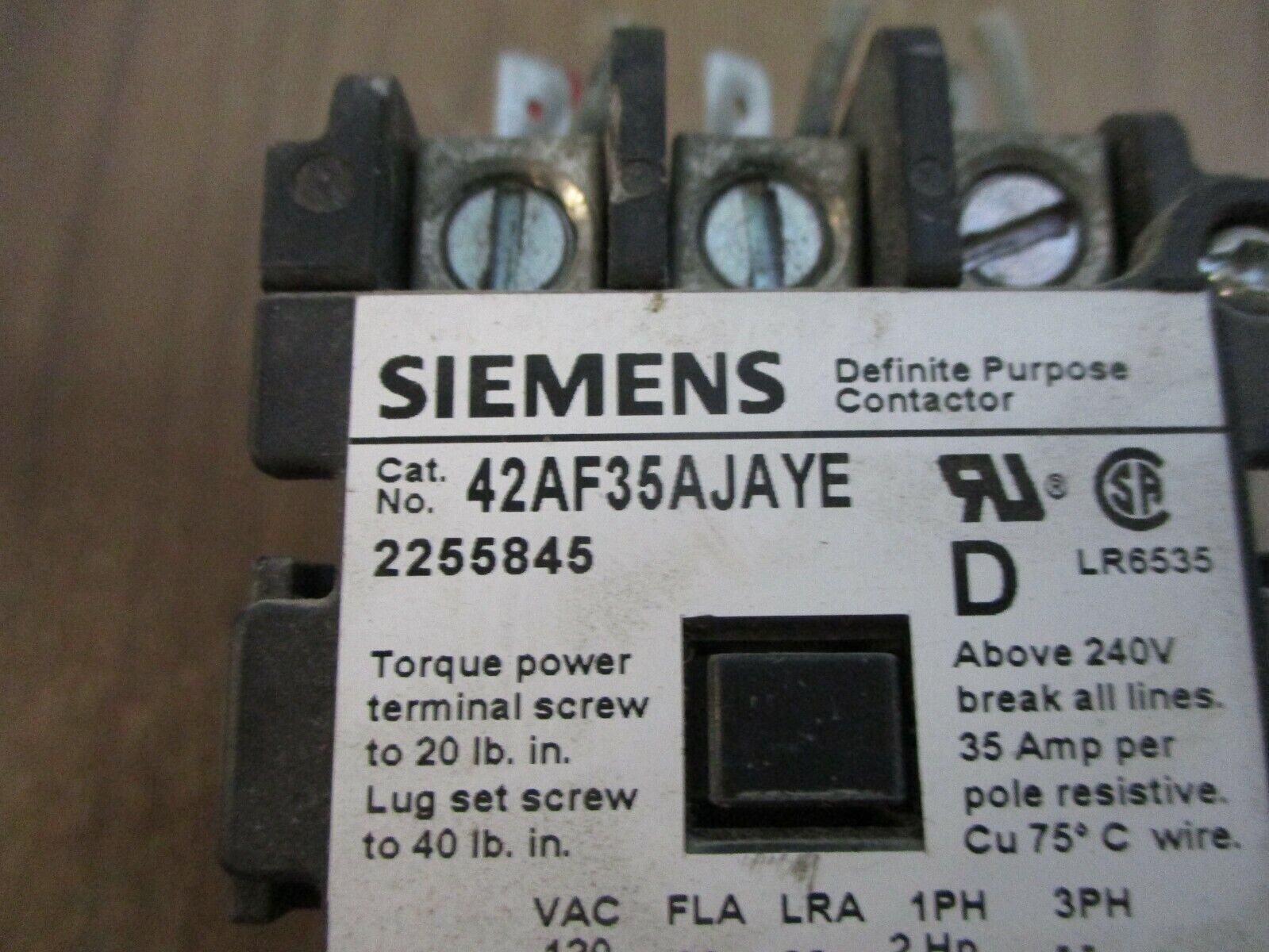 Siemens Definite Purpose Contactor 42AF35AJAYE 24V Coil 25A 600V Used