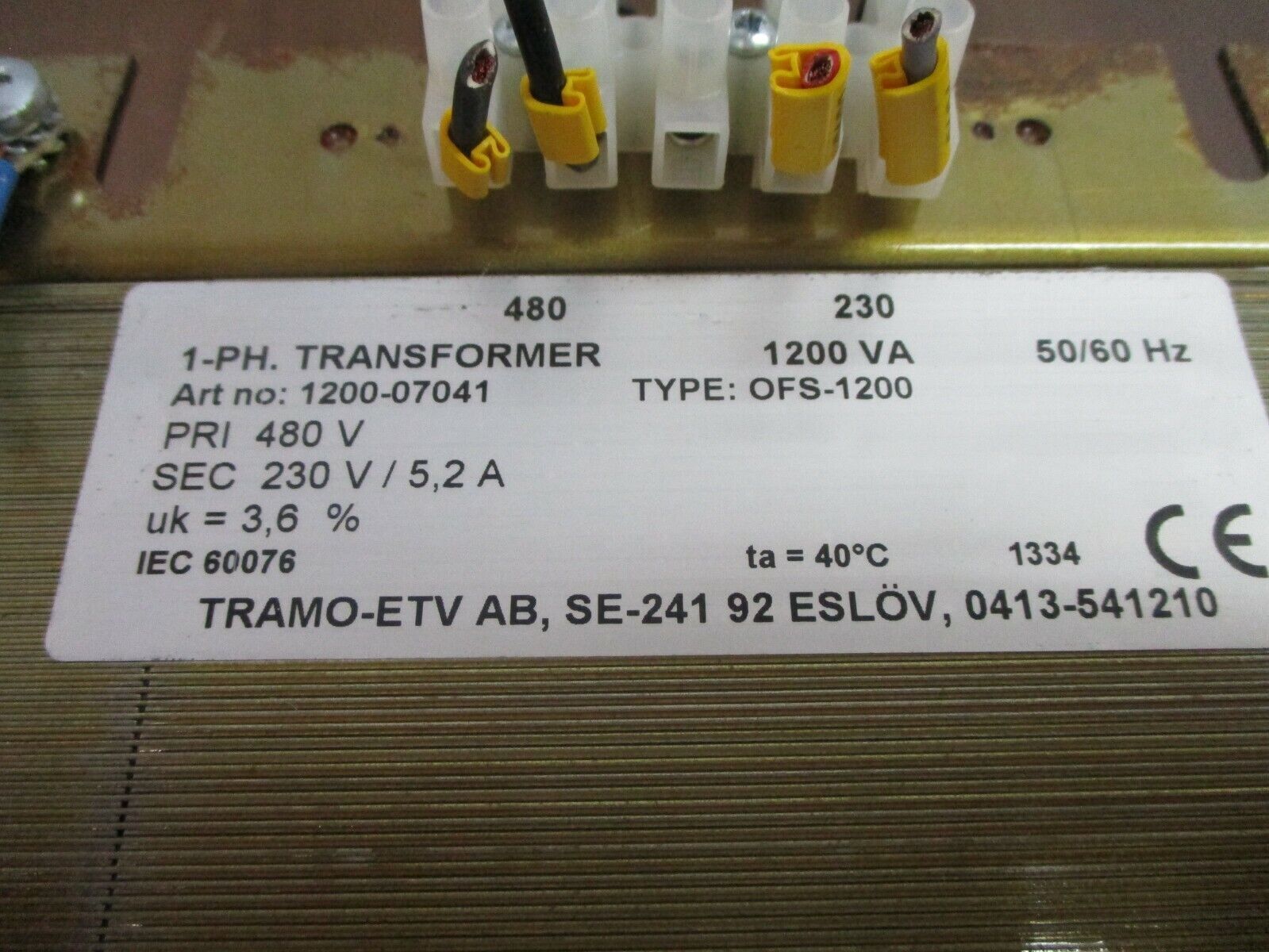 Tramo-ETV OFS-1200 Transformer 1200-07041 1200VA Pri: 480V Sec: 230V 50/60Hz