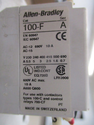 Allen-Bradley Contactor 100-C85*00 120V Coil 100A 600V w/ Aux Contact Block Used