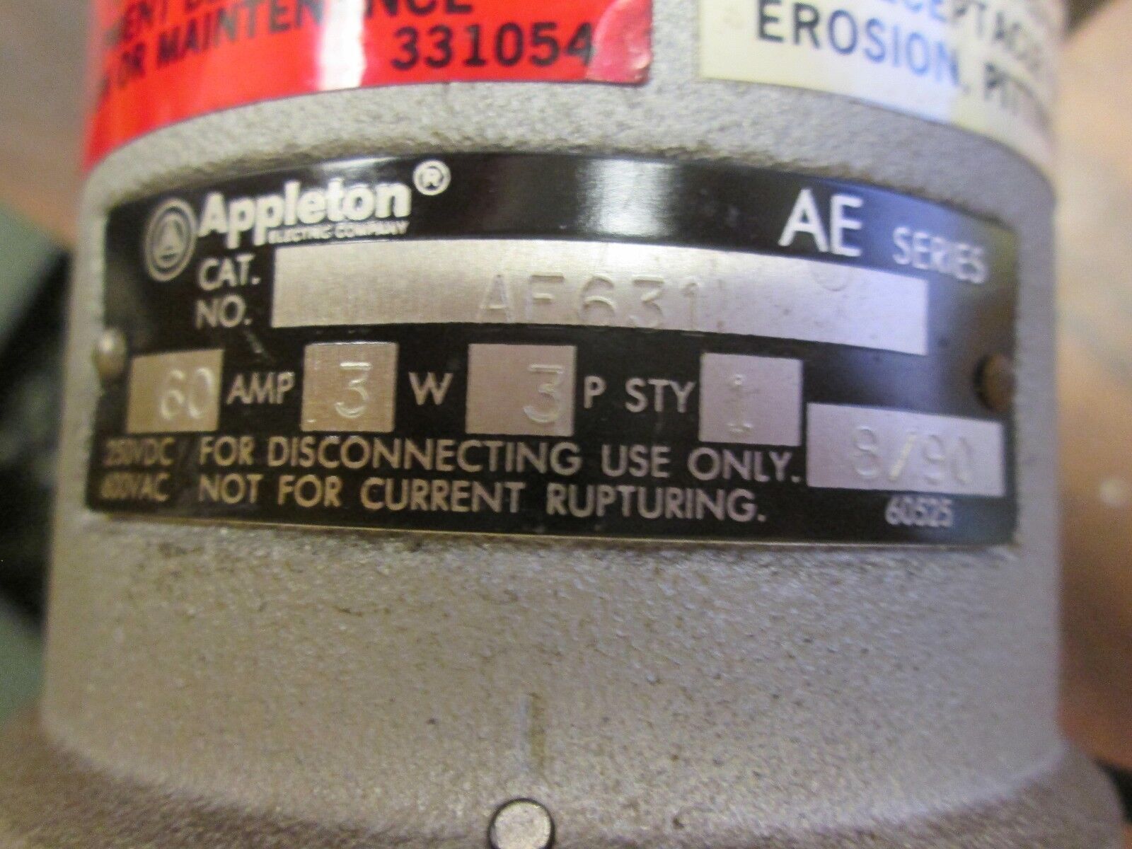 Appleton Receptacle AF631 60A 600V 3W 3P Used