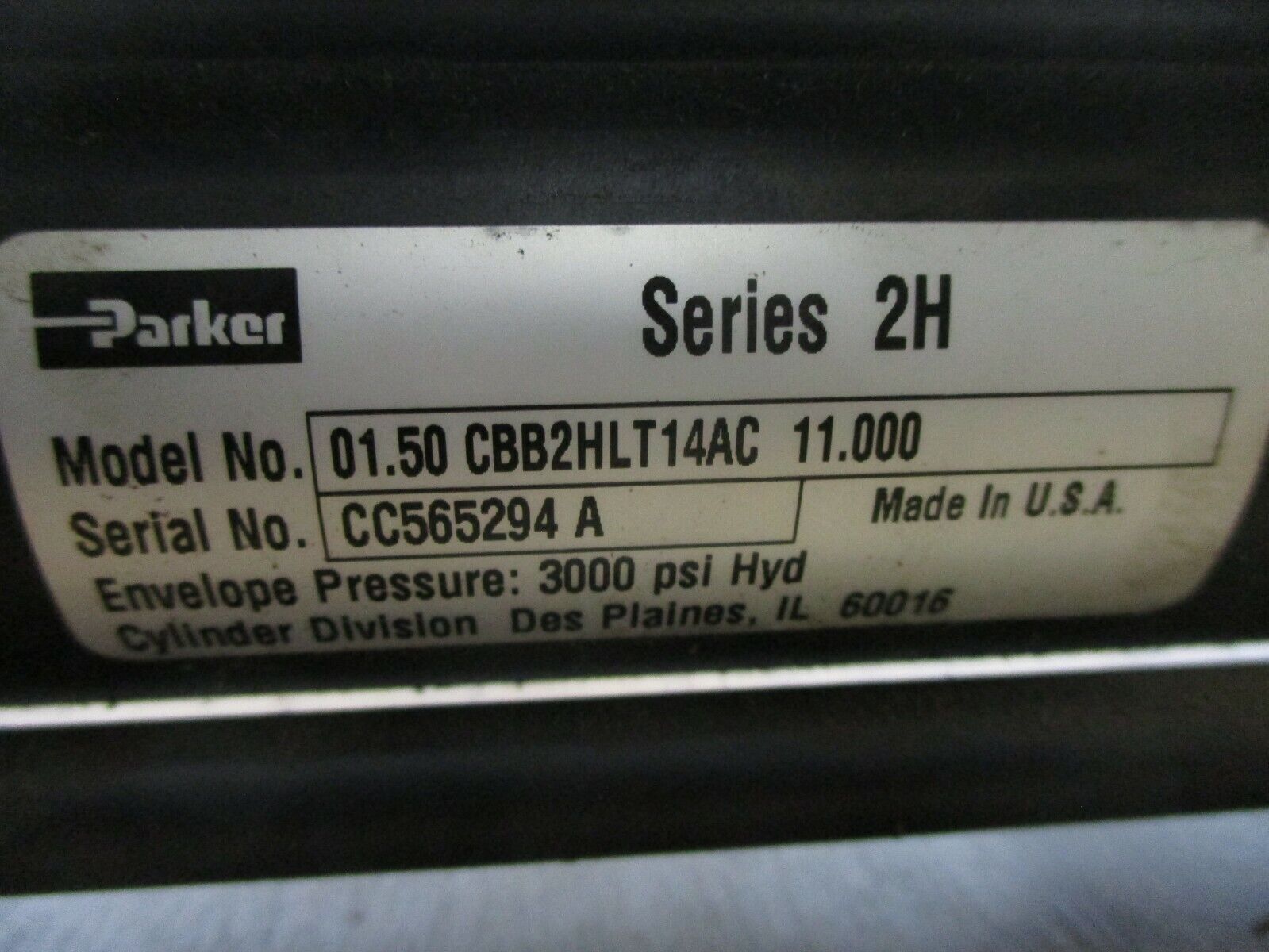 Parker Series 2H Hydraulic Cylinder 01.50 CBB2HLT14AC 11.000 3000PSI Used