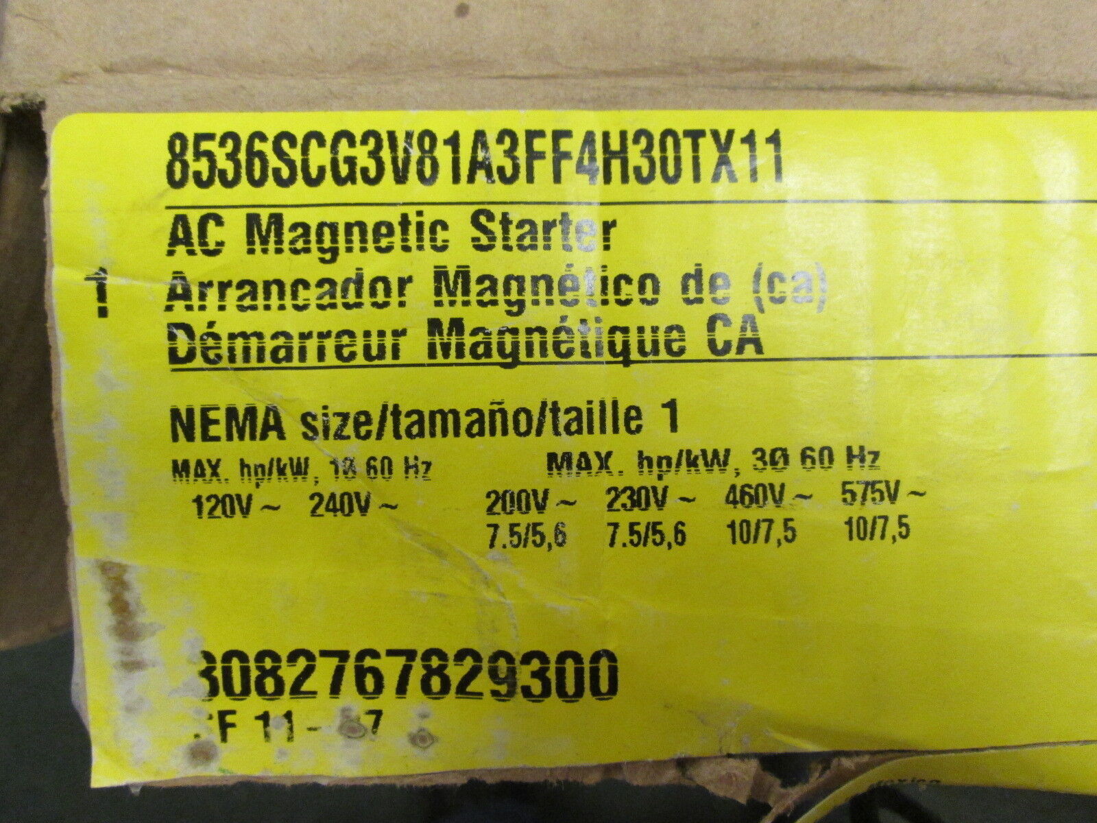 Square D Enclosed Starter 8536SCG3V81A3FF4H30TX11 Size 1 New Surplus