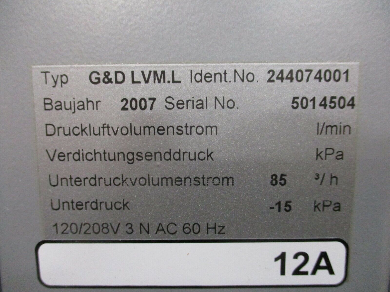 Giesecke & Devrient LVM.L Vacuum Pump 244074001 3.84kW/5HP 302 L/Min Used