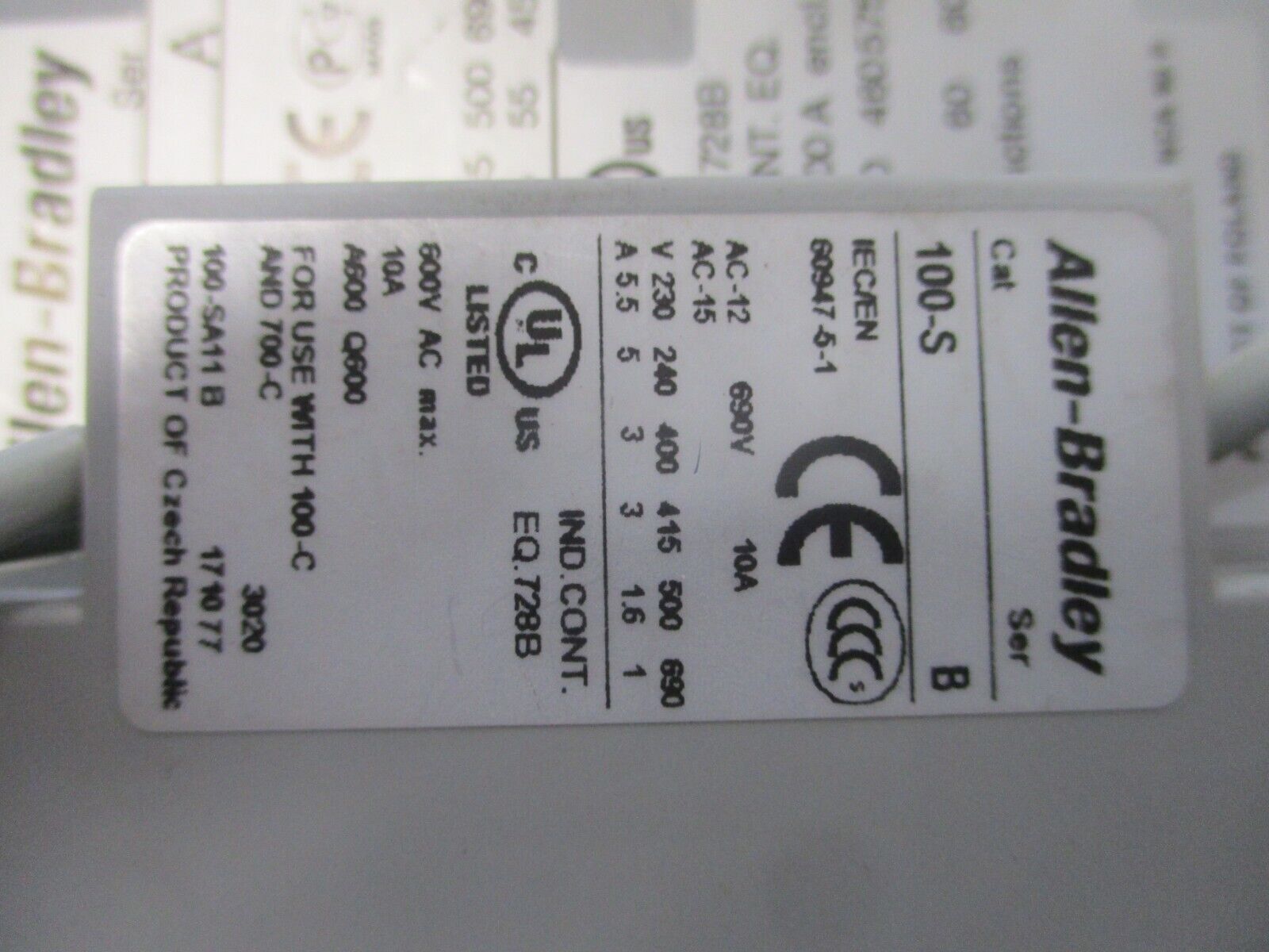 Allen-Bradley Contactor 100-C85*00 Ser. A 120V Coil 600V w/ Aux Contact Used
