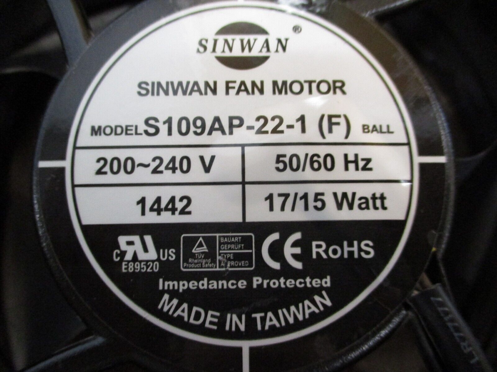 Sinwan Axial Fan S109AP-22-1 200-240V 50/60HZ 17/15W Used