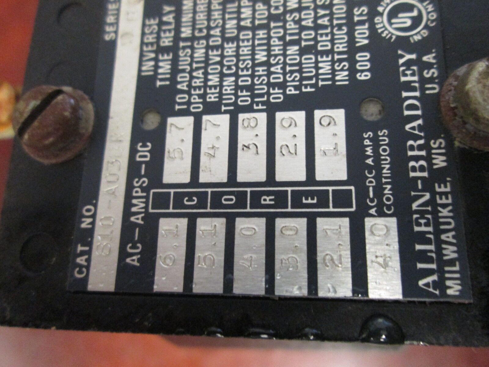 Allen-Bradley Inverse Time Relay 810-A03BR 600V Used
