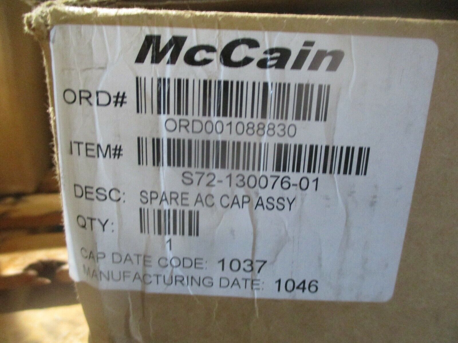 McCain Spare AC Capacitor Assembly S72-130076-01 New Surplus