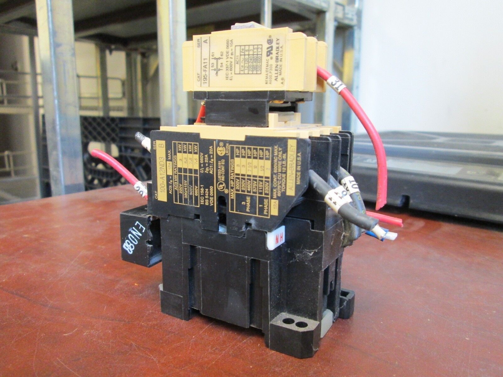Allen-Bradley Contactor 100-A12ND3 195-FA11 12A 600V 120V Coil Used