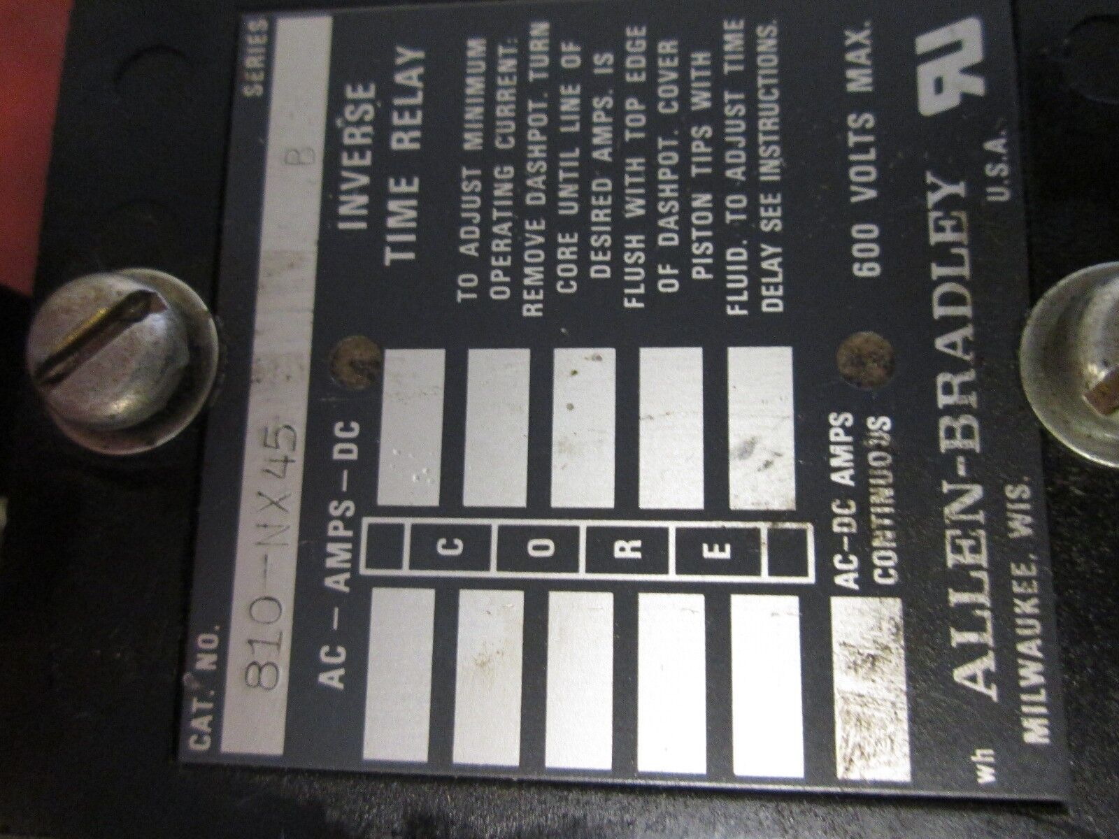 Allen-Bradley Inverse Time Relay 810-NX45 600V Used
