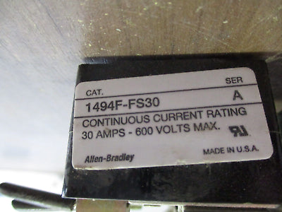 Allen-Bradley Fuse Holder 1494F-FS30 / 4011682402 30A 600V 3P w/ (3) 6A Fuses