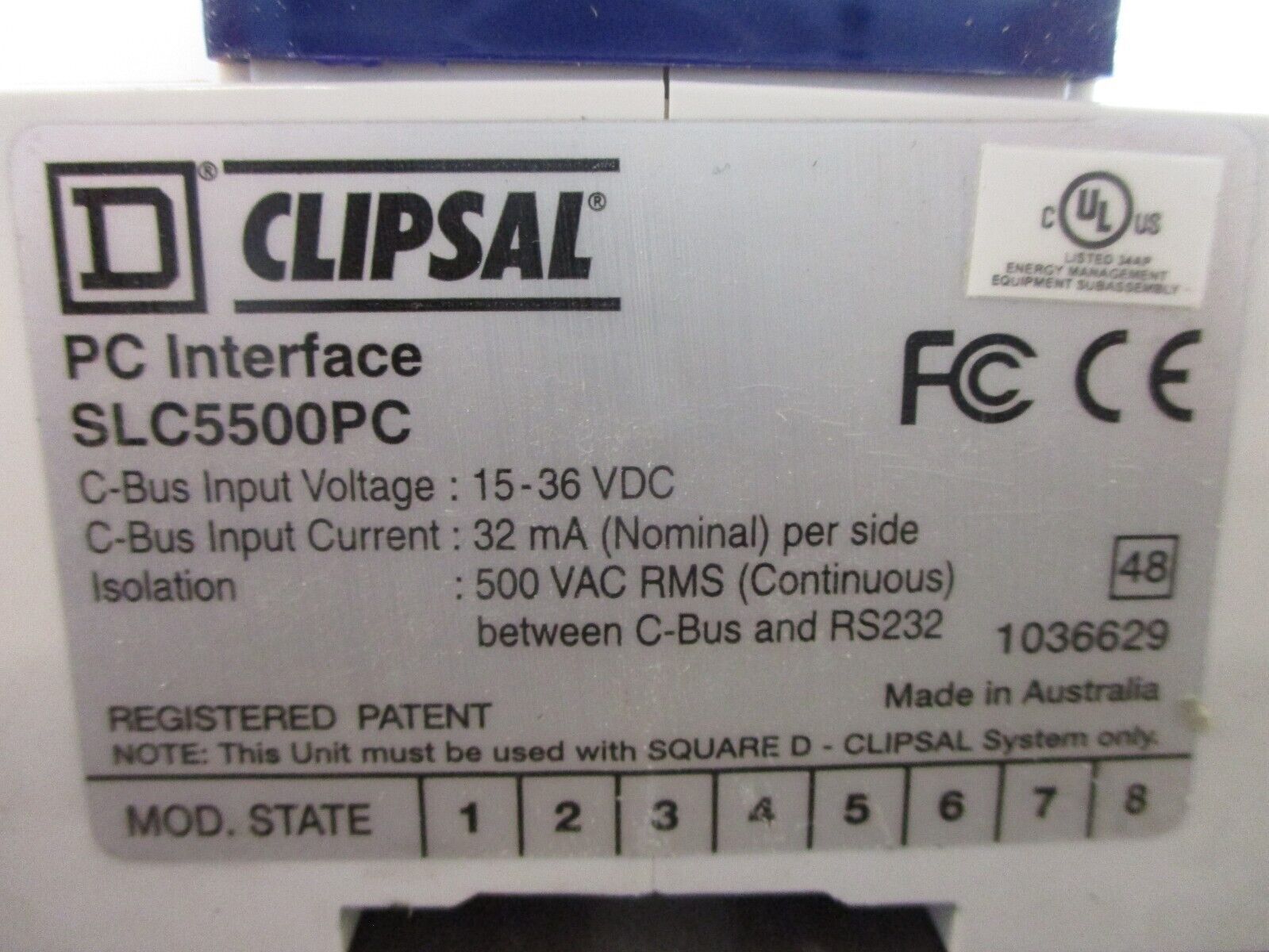 Square D Clipsal PC Interface Module SLC5500PC 15-36VDC 32mA Per Side Used