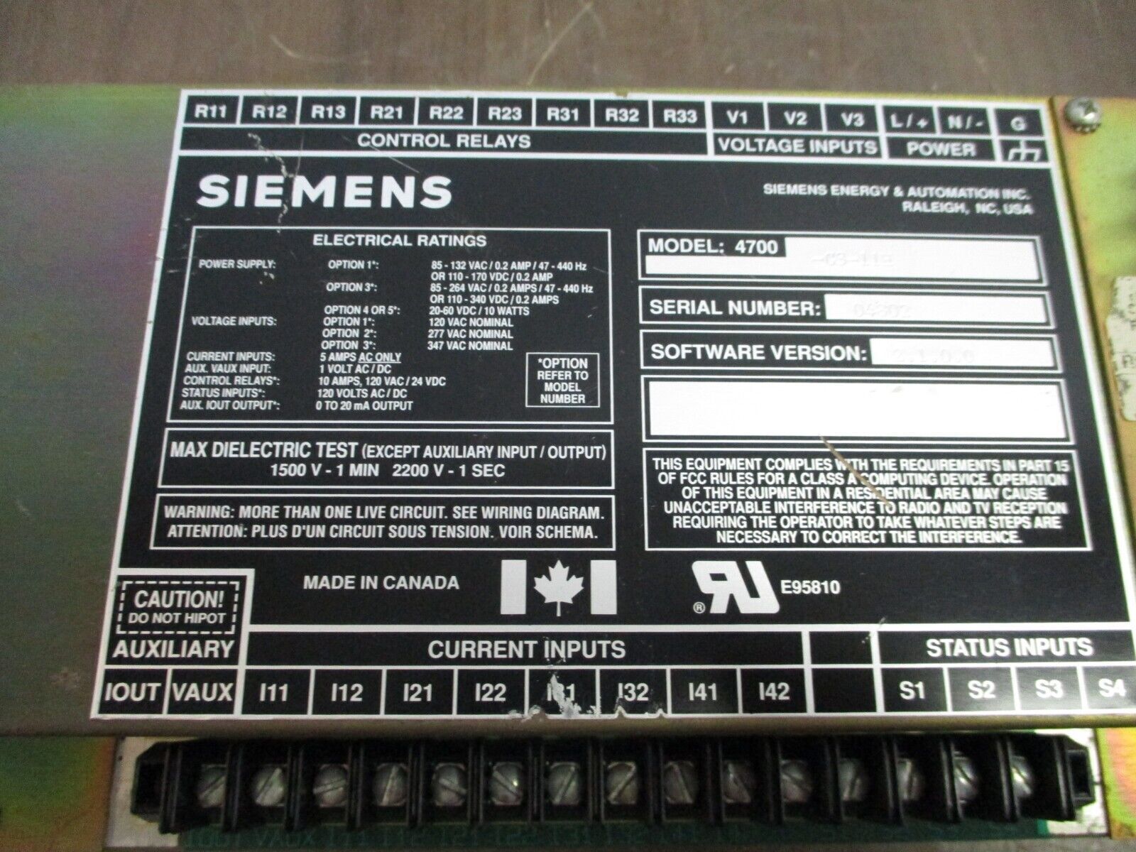 Siemens Power Meter 4700-C3-11H S/W Ver: 2.1.00 Used