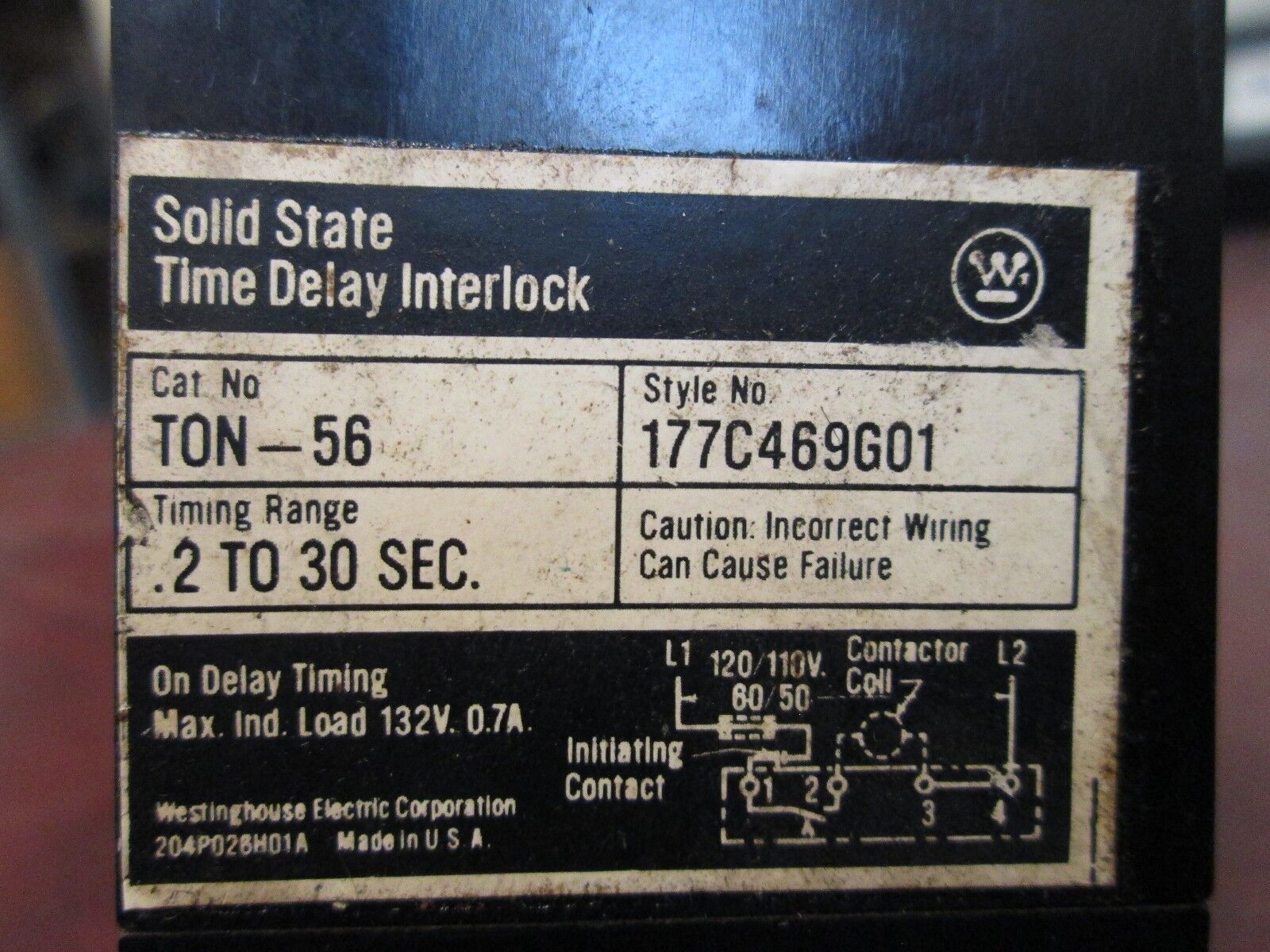 Westinghouse Solid State Time Delay Interlock TON-56 Range: 2-30sec Used