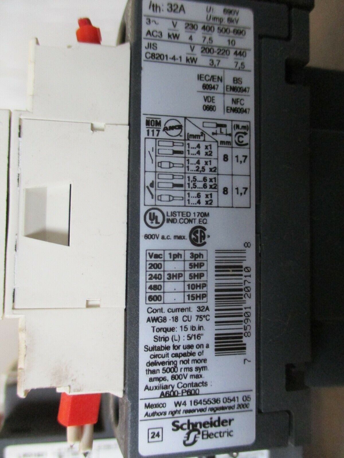 Telemecanique Starter LC1 D18/LRD1521 120V Coil Trip: 12-18A 600V Used