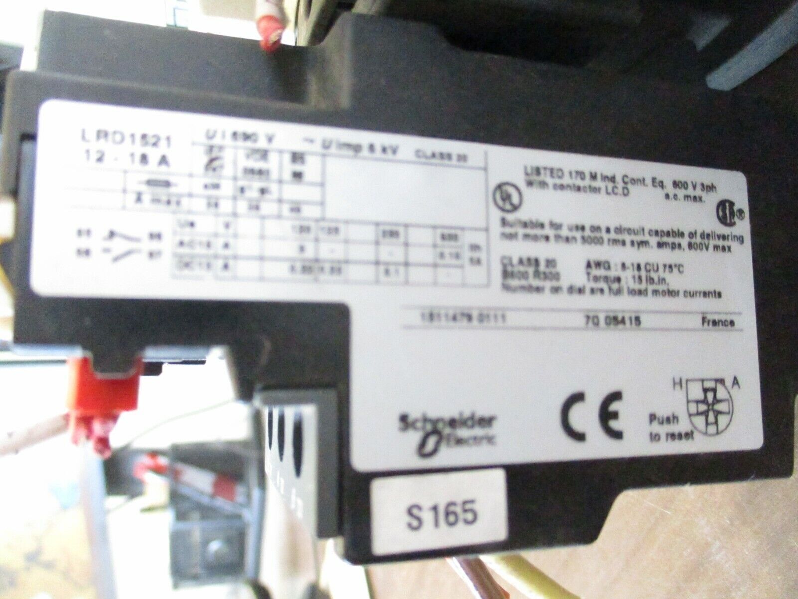 Telemecanique Starter LC1 D18/LRD1521 120V Coil Trip: 12-18A 600V Used