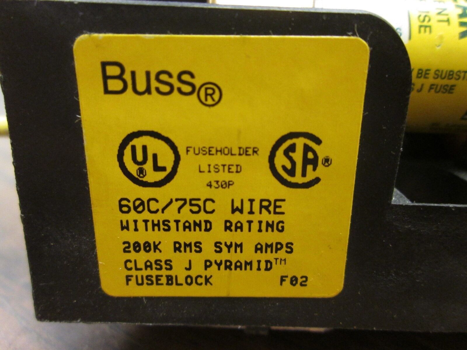 Buss Fuse Block JP60030-3CORA 30A 600V 3P Class J Pyramid w/ 35A Fuses Used