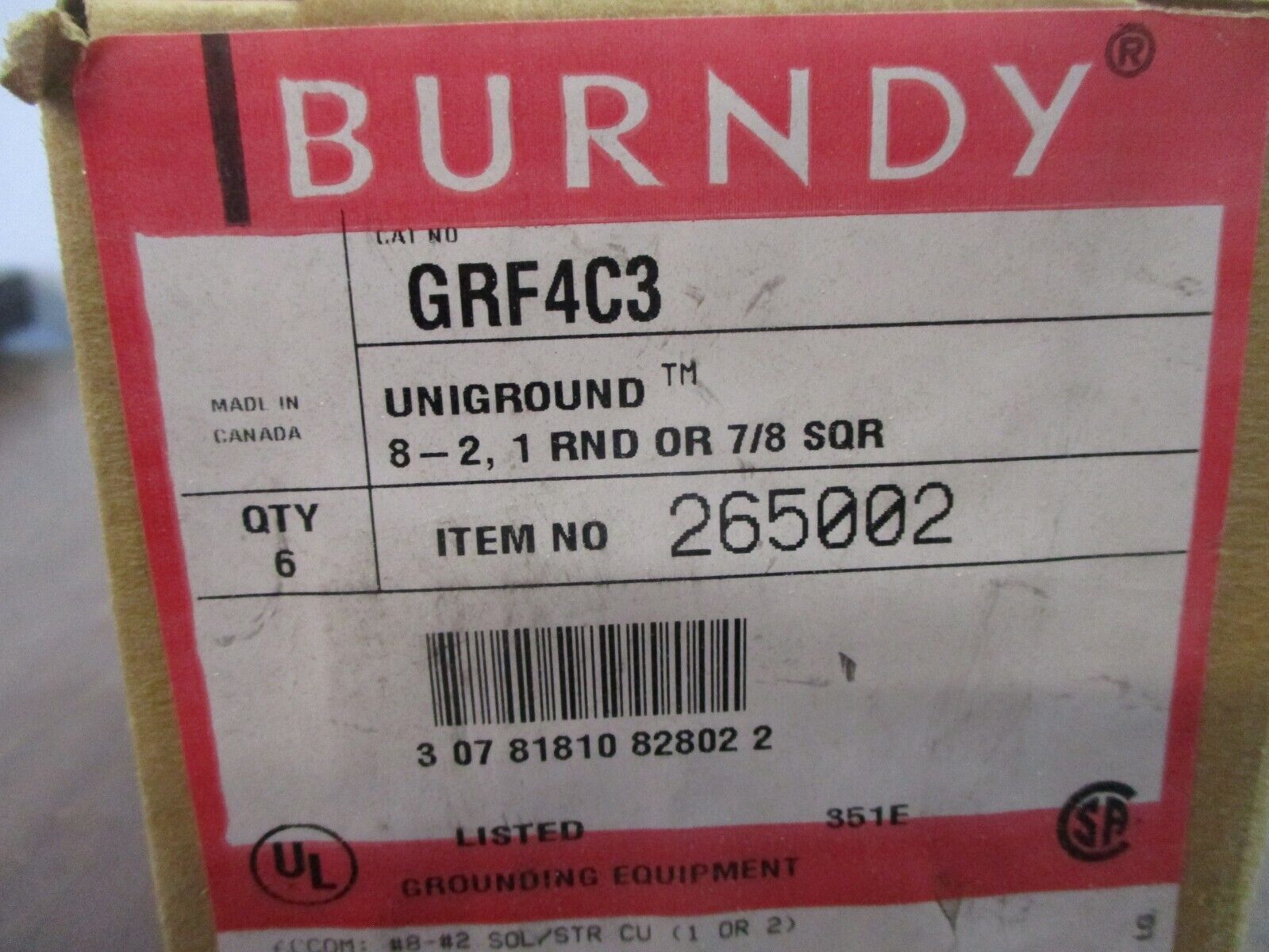 Burndy Uniground Grounding Clamp GRF4C3 8-2, 1RND or 7/8 SQR *Box of 6*