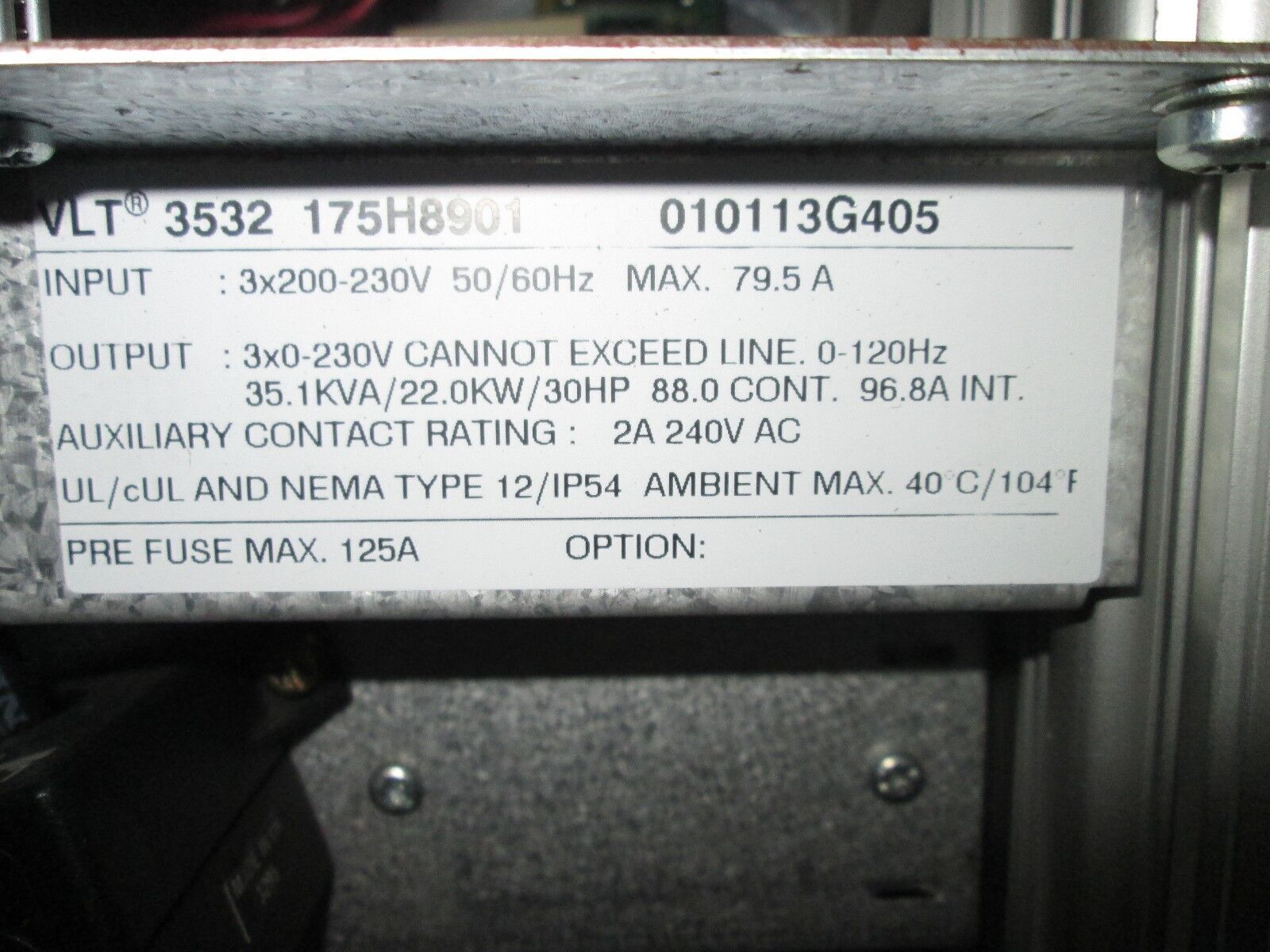 Graham VLT 3500 AC Drive VLT 3532 175H8901 30HP Used