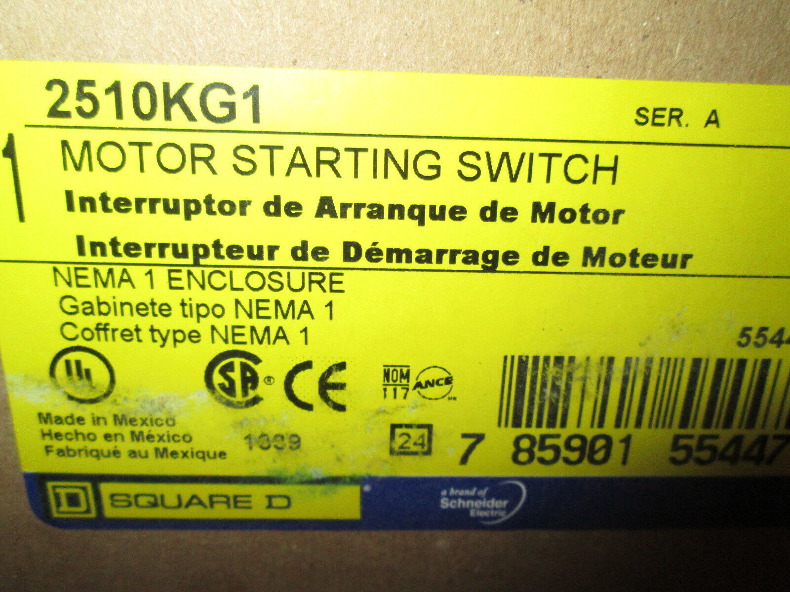Square D Motor Starting Switch 2510KG1 Type 1 Enclosure New Surplus