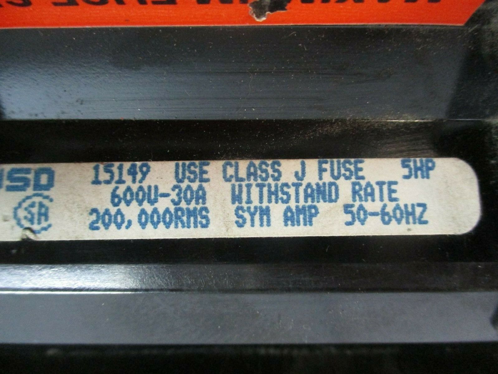USD Pullout Switch 15149 30 A 600 V J Fuses 2 Pole w/ (2) 10A Fuses Used