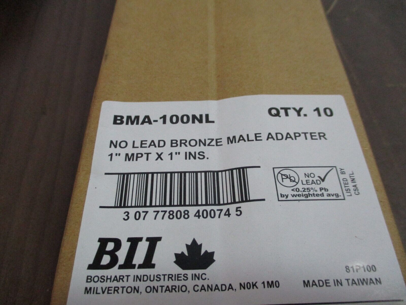Boshart Bronze Male Adapter BMA-100NL 1" MPT x 1" Ins. No Lead *Box of 10*